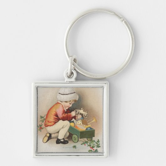 私のクリスマスウィッシュキッドがおもちゃを観察 キーホルダー (正面)