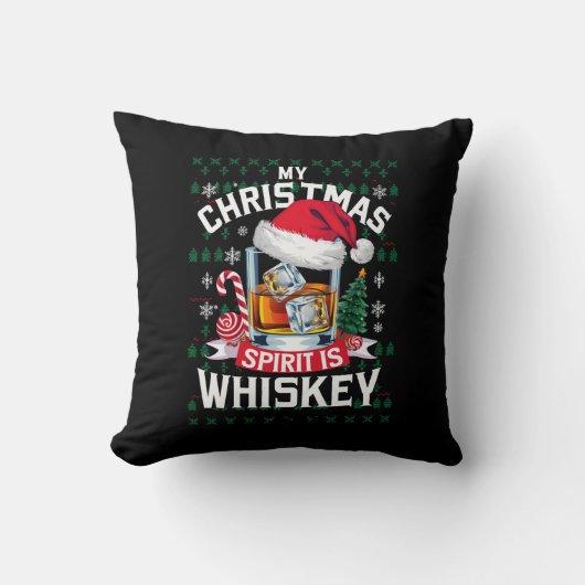 私のクリスマススピリットはウイスキーの醜いセータークリスマスP クッション (正面)
