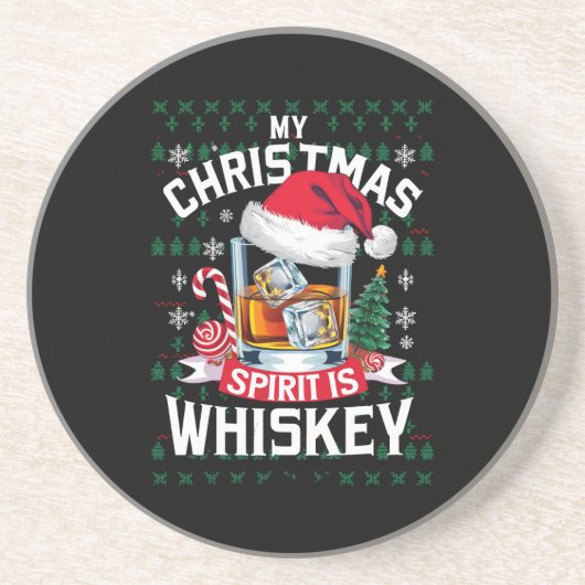 私のクリスマススピリットはウイスキーの醜いセータークリスマスP コースター (正面)