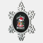 私のクリスマススピリットはウイスキーの醜いセータークリスマスP スノーフレークピューターオーナメント (右)