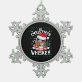 私のクリスマススピリットはウイスキーの醜いセータークリスマスP スノーフレークピューターオーナメント (正面)