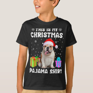 私のクリスマス英語ブルドッグパジャマパピーL Tシャツ
