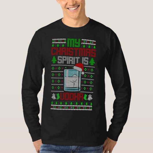 私のクリスマス魂はワイン - おもしろい飲酒ダサい Tシャツ (正面)