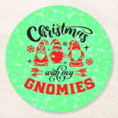 私のグノーミーとクリスマス – 赤おもしろい緑 ラウンドペーパーコースター (正面)