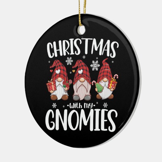 私のグノーミーバッファローレッドプレイド格言とクリスマス セラミックオーナメント (左)