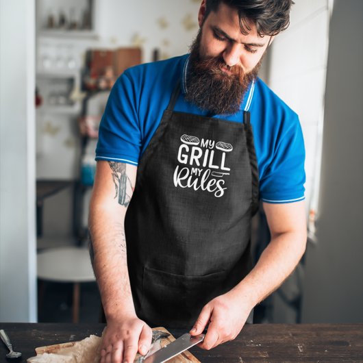 私のグリル私のルールBBQ大型ブラックエプロン エプロン