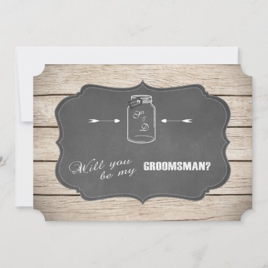 私のグルームズマンになってくれますか？ メイソンジャー ブラックボード 招待状 (正面)