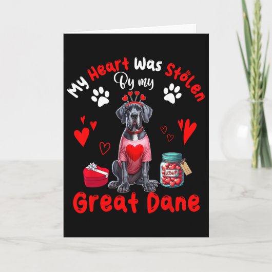 私のグレートデーンのバレンタイン犬に心を盗まれた カード (正面)