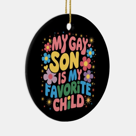 私のゲイの息子は私のお気に入りの子供LGBTQプライドGroovy セラミックオーナメント (右)