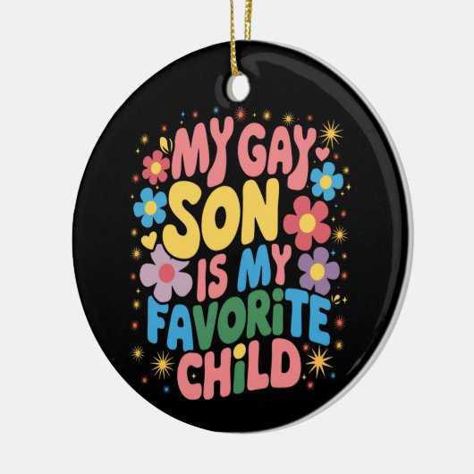 私のゲイの息子は私のお気に入りの子供LGBTQプライドGroovy セラミックオーナメント (左)