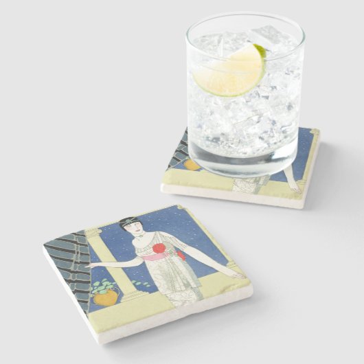 私のゲストは、womaのイラストレーション着きませんでした ストーンコースター (横)