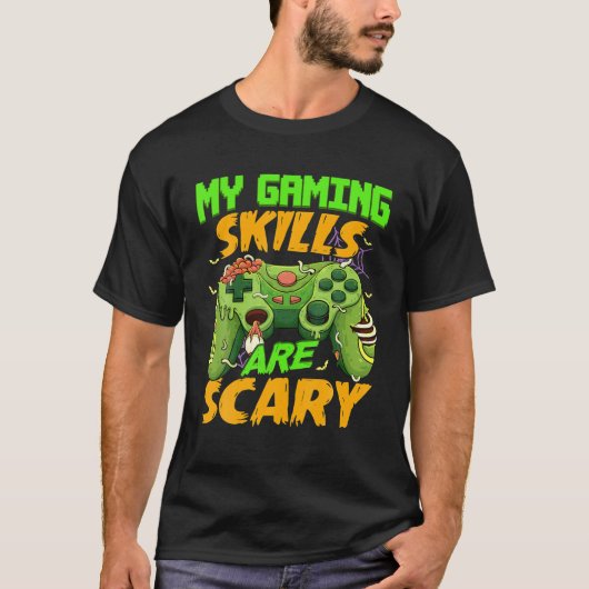私のゲームのスキルは怖いハロウィーンの衣装ゲーマー Tシャツ (正面)