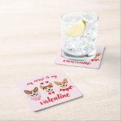 私のコルギは私のバレンタイン スクエアペーパーコースター (インサイチュ)