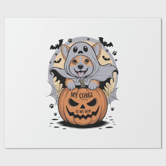 私のコーギーは私のブー・ハロウィン ラッピングペーパー (フラット)