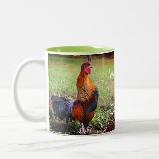 私のコーヒーがある鶏の鳴きおもしろい声 ツートーンマグカップ (左)