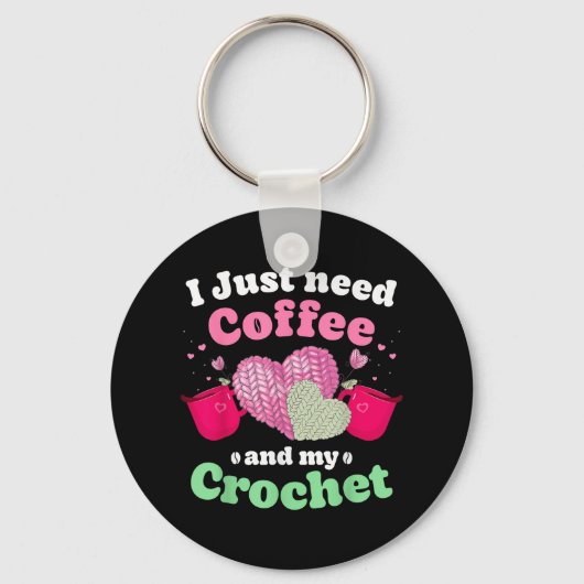 私のコーヒーの手を注ぐだけ私のクロシェ女性ヤ キーホルダー (正面)