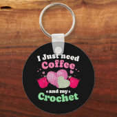 私のコーヒーの手を注ぐだけ私のクロシェ女性ヤ キーホルダー (正面)