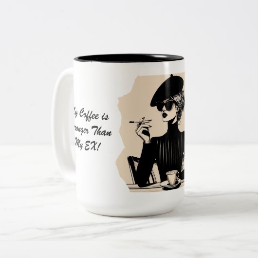 私のコーヒーは私のEXコーヒーマグよりも強い ツートーンマグカップ (正面左)