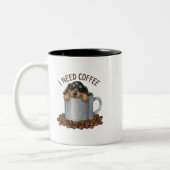 私のコーヒーを切る – 眠いpup版 ツートーンマグカップ (左)