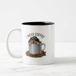 私のコーヒーを切る – 眠いpup版 ツートーンマグカップ