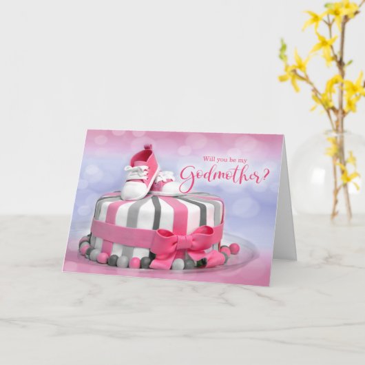 私のゴッドマザーピンクと紫のケーキは？ カード (黄色い花)