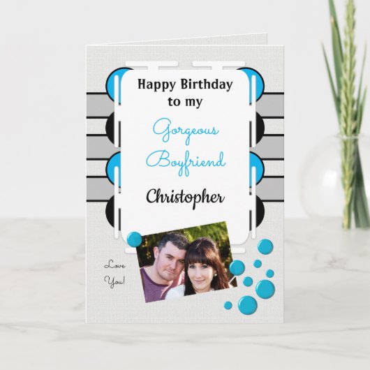 私のゴージャスなボーイフレンドの青い写真の誕生日 カード (正面)