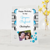 私のゴージャスなボーイフレンドの青い写真の誕生日 カード (黄色い花)