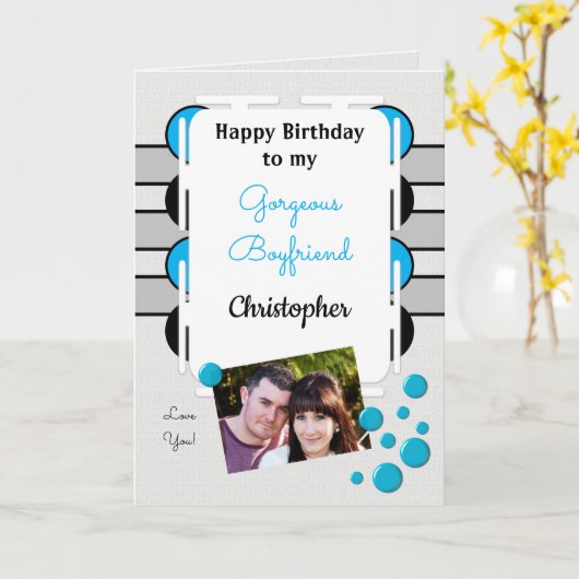 私のゴージャスなボーイフレンドの青い写真の誕生日 カード (黄色い花)