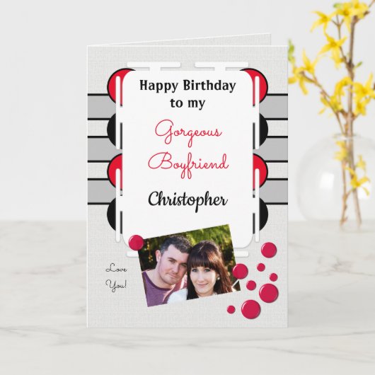 私のゴージャスな彼氏の赤い写真の誕生日 カード (黄色い花)