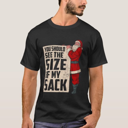 私のサックのサイズを参照おもしろいサンタClase Christma Tシャツ (正面)