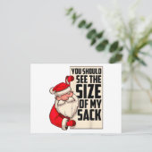 私のサックの大きさを見てみるべき 面白いサンタ クリ シーズンポストカード (スタンド正面)