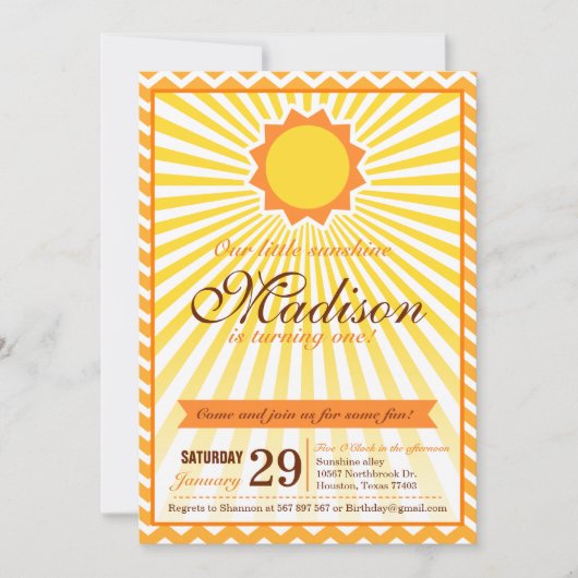 私のサンシャインバースデーパーティーへの招待 招待状 (正面)
