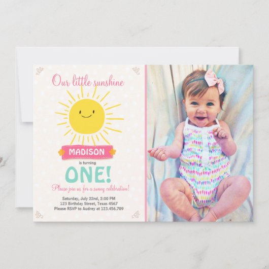 私のサンシャインリトルサンシャイン誕生日の招待 招待状 (正面)