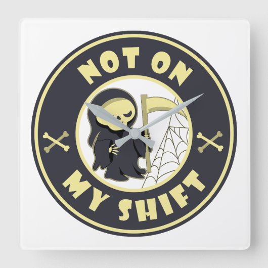 私のシフト上にないグリムリーパーハロウィーン引用文 スクエア壁時計 (正面)