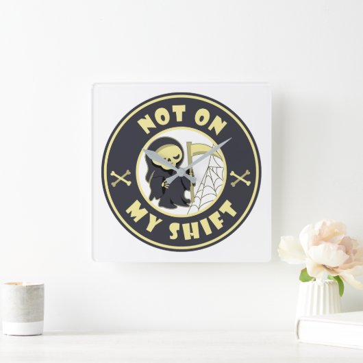 私のシフト上にないグリムリーパーハロウィーン引用文 スクエア壁時計 (ホーム)