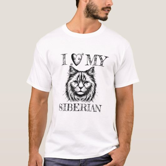 私のシベリアンが大好き、猫の足跡がライトにブラック Tシャツ (正面)
