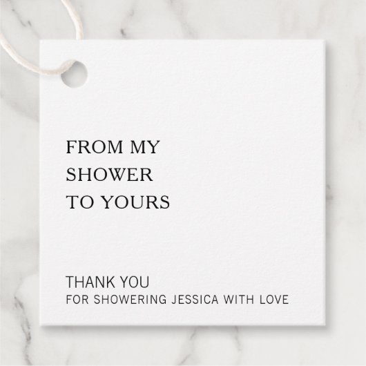 私のシャワーからあなたのものへ 現代のブライダルシャワー フェイバータグ (正面)