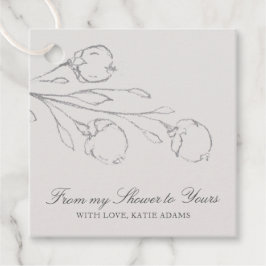 私のシャワーから Elegant Gray 花の ブライダルシャワー フェイバータグ