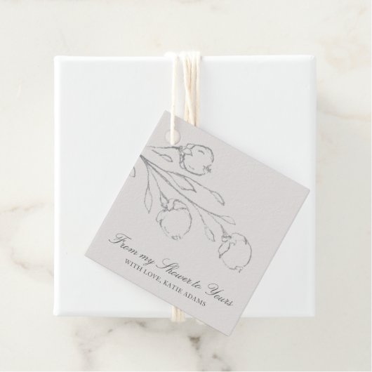 私のシャワーから Elegant Gray 花の ブライダルシャワー フェイバータグ (インサイチュ)