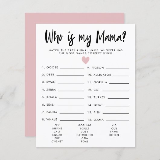 私のシンプルママ赤ちゃんシャワーのゲームであるハートピンク (正面/裏面)