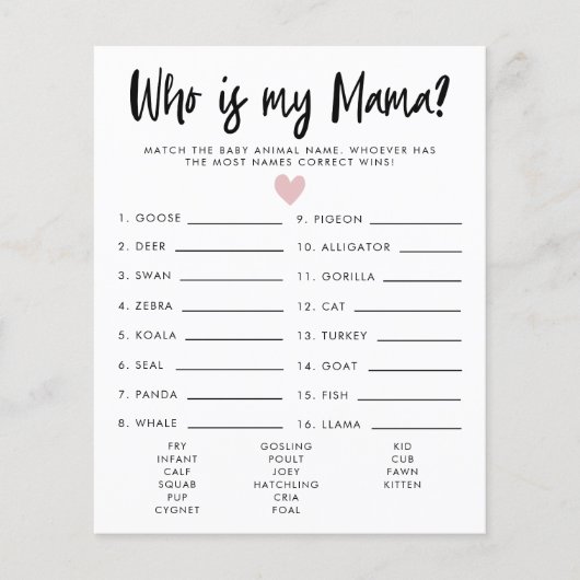 私のシンプルママ赤ちゃんシャワーのゲームであるハートピンク (正面)