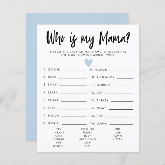 私のシンプルママ赤ちゃんシャワーのゲームであるハートブルー (正面/裏面)