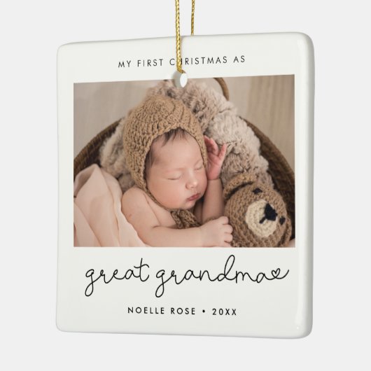 私のシンプル初めてのクリスマスはおばあちゃん素晴らし写真 セラミックオーナメント (左)