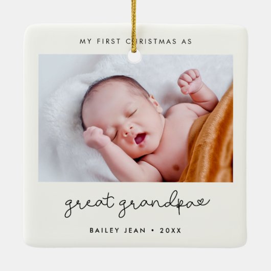 私のシンプル初めてのクリスマスをGrandpa写真と素晴らしして セラミックオーナメント (裏面)