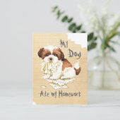 私のシーズー(犬)食べは宿題 ポストカード (スタンド正面)