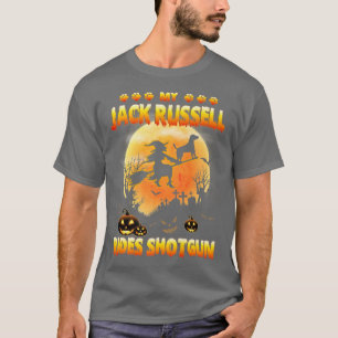 私のジャック・ラッセル乗るショットガンの魔女フライ・ブロムスティック Tシャツ