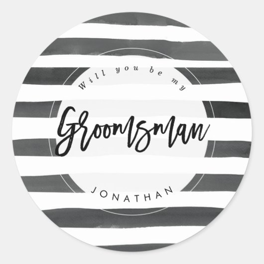 私のストライプのgroomsmanのステッカーを ラウンドシール (正面)