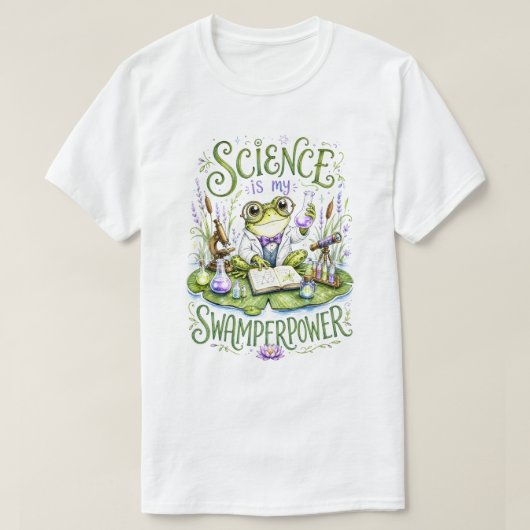 私のスーパーパワーは科学だカエル科学者 Tシャツ (デザイン正面)