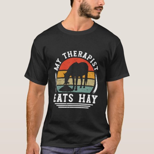 私のセラピストは干し草を食べる 馬に乗る人 馬 Tシャツ (正面)