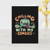 私のゾンビで寒いハロウィーンの衣装 カード (黄色い花)
